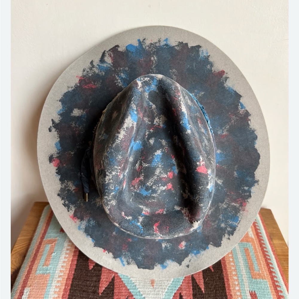 NWT Ruediger wide-brim distressed fedora Paint Splatter 100% Wool hat Medium